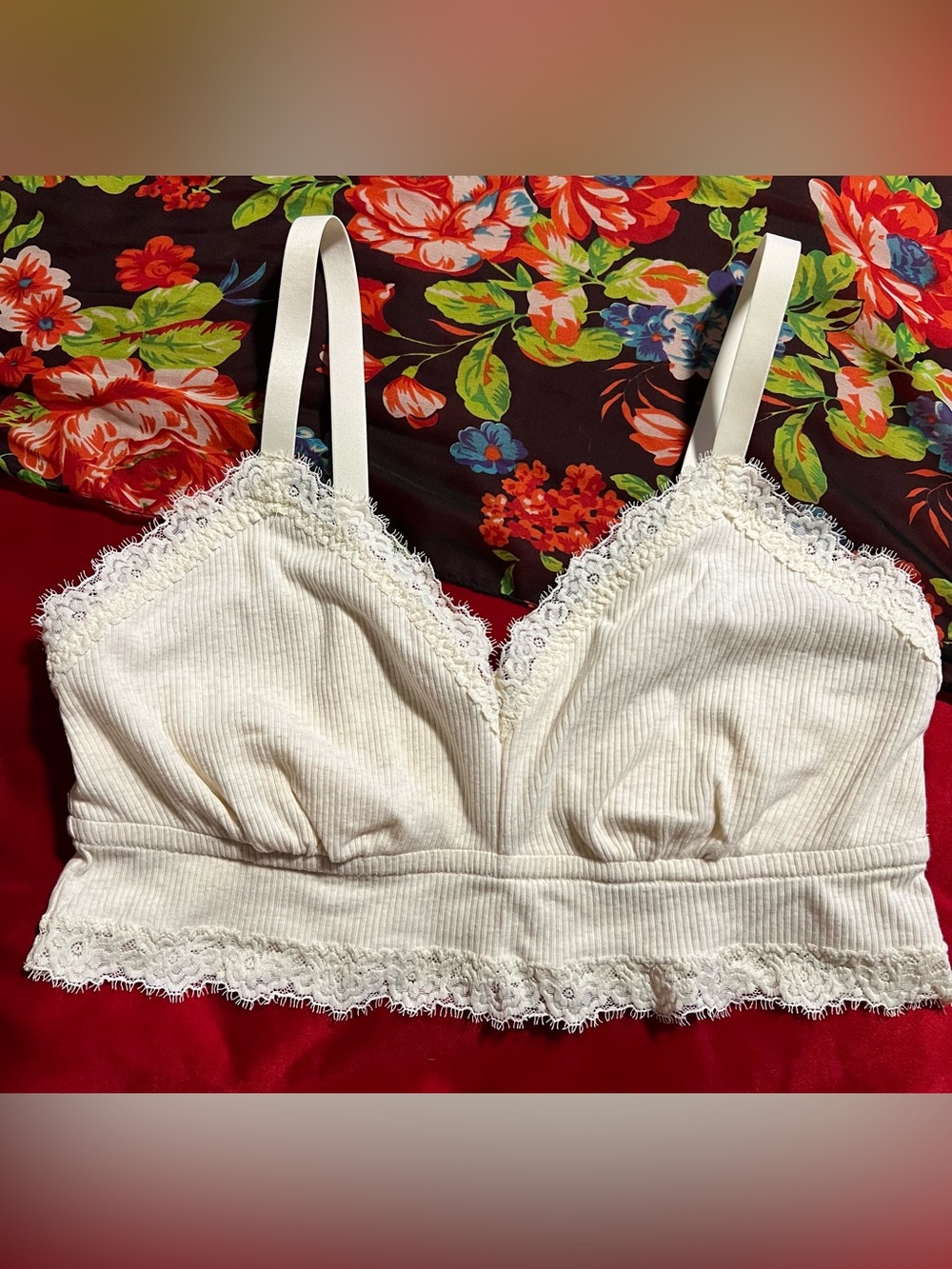 Cream-colored Bralette with Lace Trim
